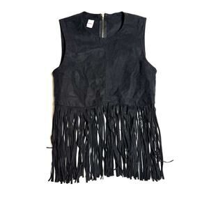 Ladies Juniors Bongo Suede Vest with Fringe Size Medium Zip Black